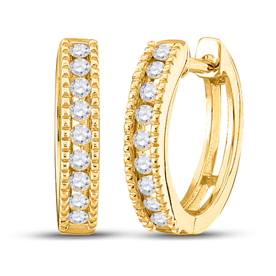 10k Yellow Gold Womens Round Diamond Hoop Earrings 1/4 Cttw