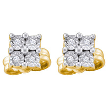  Yellow-tone Sterling Silver Womens Round Diamond Cluster Earrings 1/20 Cttw