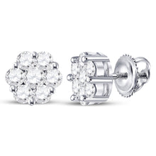  14k White Gold Womens Round Diamond Flower Cluster Earrings 3/4 Cttw