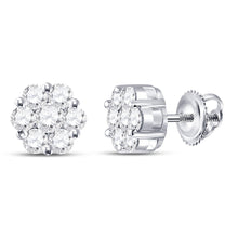  14k White Gold Womens Round Diamond Flower Cluster Earrings 1 Cttw