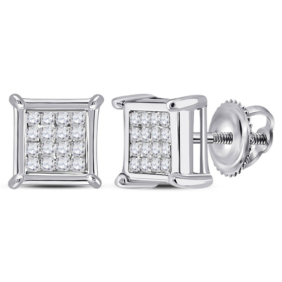10k White Gold Womens Princess Diamond Square Earrings 1/6 Cttw
