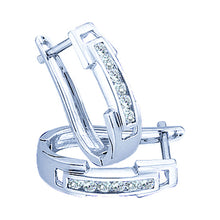  10k White Gold Womens Round Diamond Oblong Hoop Earrings 1/5 Cttw