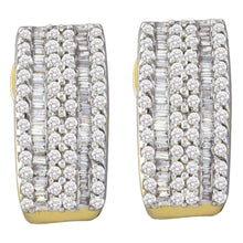  14k Yellow Gold Womens Round Baguette Diamond Vertical Stripe Hoop Earrings 7/8 Cttw