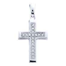  Sterling Silver Womens Round Diamond Simple Roman Cross Pendant 1/20 Cttw