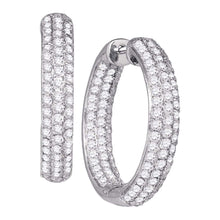 14k White Gold Womens Round Pave-set Diamond Inside Outside Hoop Earrings 2-7/8 Cttw