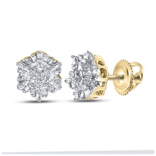  Yellow-tone Sterling Silver Womens Round Diamond Cluster Earrings 1/10 Cttw