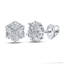  Sterling Silver Womens Round Diamond Cluster Earrings 1/10 Cttw