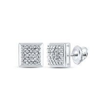  Sterling Silver Womens Round Diamond Square Earrings 1/10 Cttw