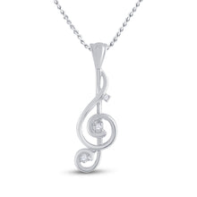  10k White Gold Womens Round Diamond Treble Clef Music Note Pendant 1/20 Cttw