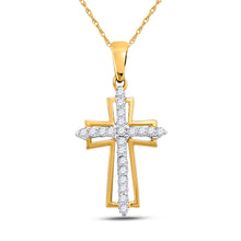  14k Yellow Gold Womens Round Diamond Cross Pendant 1/4 Cttw