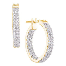  14k Yellow Gold Womens Round Diamond Inside Outside Double Row Hoop Earrings 1 Cttw