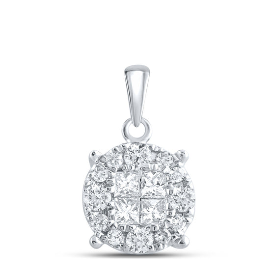 14k White Gold Womens Princess Diamond Fashion Cluster Pendant 1/2 Cttw