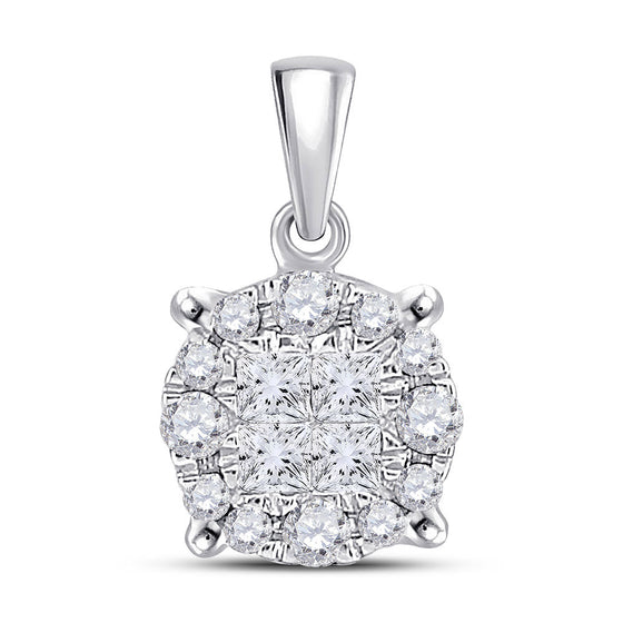 14k White Gold Womens Princess Diamond Cluster Pendant 1/4 Cttw