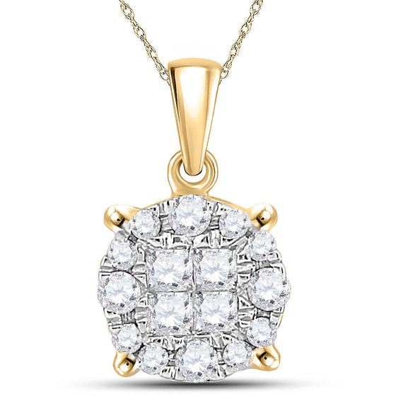 14k Yellow Gold Womens Princess Diamond Cluster Pendant 1/4 Cttw