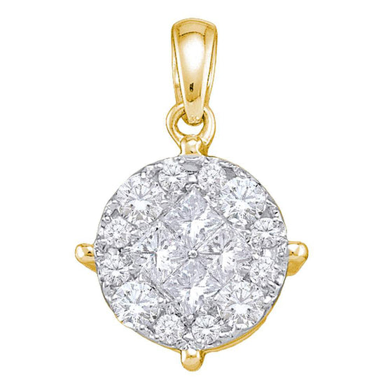 14k Yellow Gold Womens Princess Diamond Cluster Pendant 1 Cttw