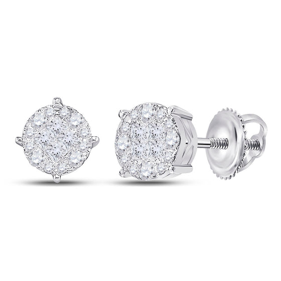 14k White Gold Womens Princess Round Diamond Cluster Earrings 1 Cttw