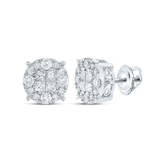14k White Gold Womens Princess Diamond Cluster Earrings 1-1/2 Cttw
