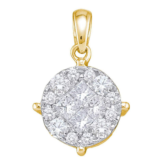 14k Yellow Gold Womens Princess Diamond Cluster Pendant 2 Cttw