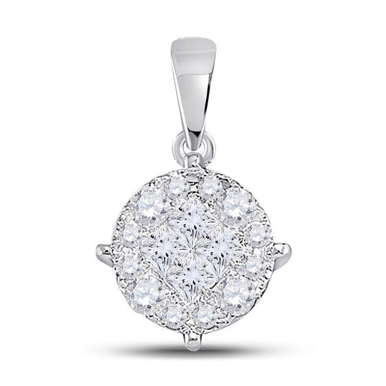 14k White Gold Womens Princess Diamond Cluster Pendant 2 Cttw