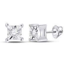  14k White Gold Womens Round Diamond Solitaire Earrings 1/20 Cttw