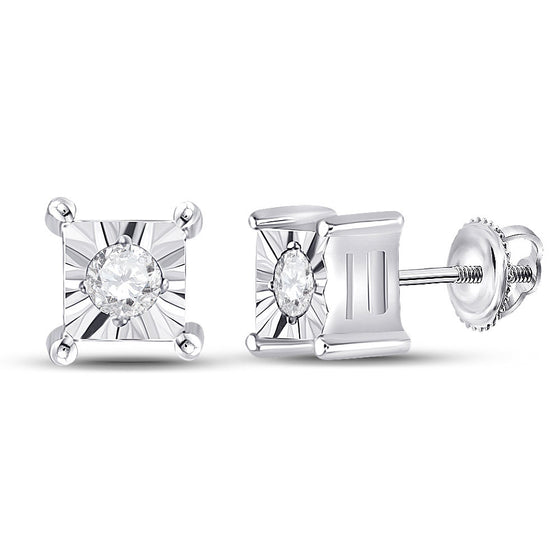 14k White Gold Womens Round Diamond Solitaire Earrings 1/20 Cttw