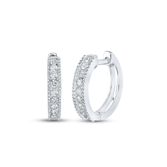 14k White Gold Womens Round Diamond Hoop Earrings 1/4 Cttw