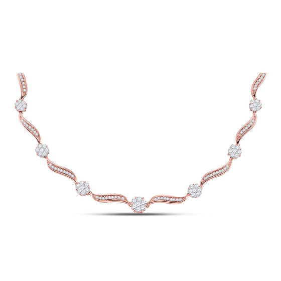 14k White Gold Womens Round Diamond Cocktail Cluster Necklace 2-1/2 Cttw