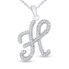 10k White Gold Womens Round Diamond Cursive Letter H Pendant 1/5 Cttw