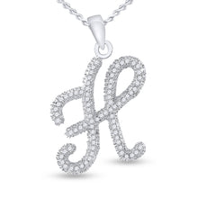  10k White Gold Womens Round Diamond Cursive Letter H Pendant 1/5 Cttw