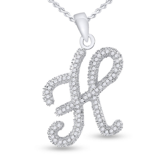 10k White Gold Womens Round Diamond Cursive Letter H Pendant 1/5 Cttw