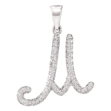 10k White Gold Womens Round Diamond Cursive Letter M Initial Pendant 1/6 Cttw