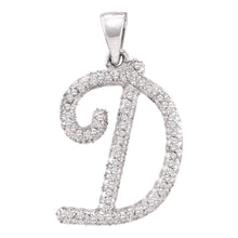  10k White Gold Womens Round Diamond Cursive D Letter Pendant 1/6 Cttw