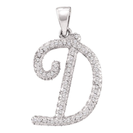 10k White Gold Womens Round Diamond Cursive D Letter Pendant 1/6 Cttw