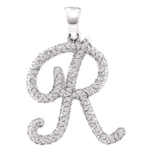  10k White Gold Womens Round Diamond Cursive Letter R Pendant 1/5 Cttw