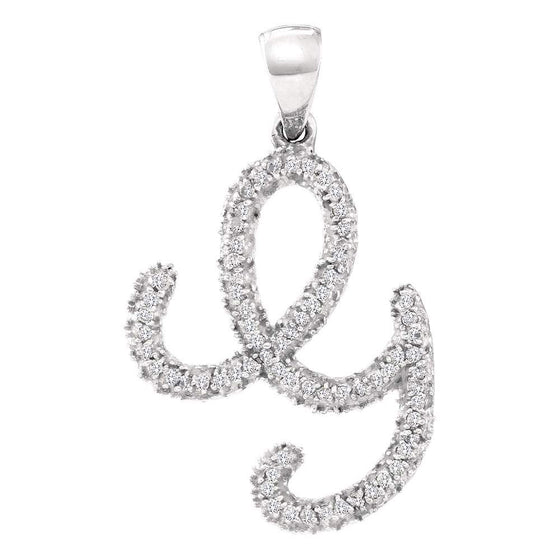 10k White Gold Womens Round Diamond Cursive G Letter Pendant 1/6 Cttw