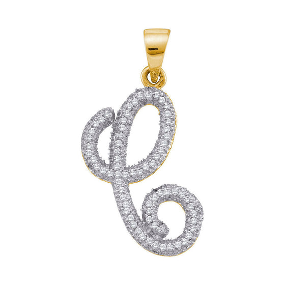 10k Yellow Gold Womens Round Diamond Cursive C Letter Pendant 1/5 Cttw