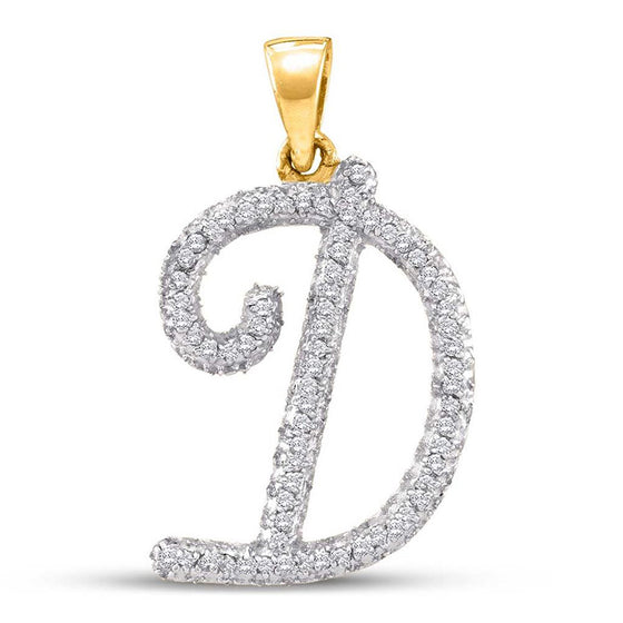 10k Yellow Gold Womens Round Diamond Initial D Letter Pendant 1/6 Cttw