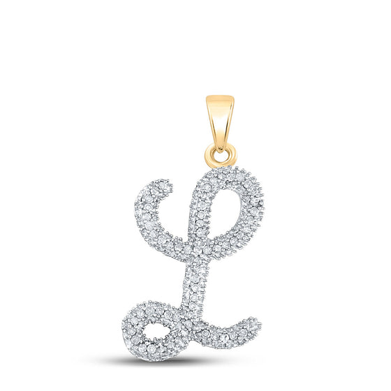 10k Yellow Gold Womens Round Diamond Cursive Letter L Pendant 1/6 Cttw
