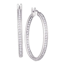  14k White Gold Womens Round Diamond Inside Outside Hoop Earrings 1 Cttw