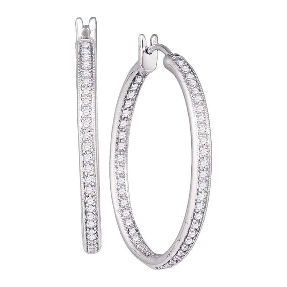 14k White Gold Womens Round Diamond Inside Outside Hoop Earrings 1 Cttw