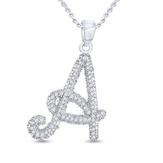 10k White Gold Womens Round Diamond Cursive A Letter Pendant 1/6 Cttw