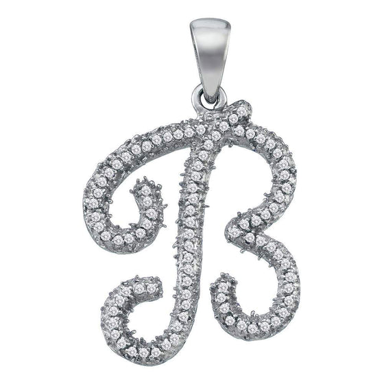 10k White Gold Womens Round Diamond Initial B Letter Pendant 1/5 Cttw