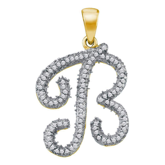 10k Yellow Gold Womens Round Diamond Initial B Letter Pendant 1/5 Cttw