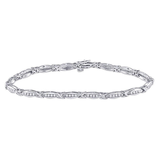 10k White Gold Womens Round Diamond X Link Fashion Bracelet 1/2 Cttw