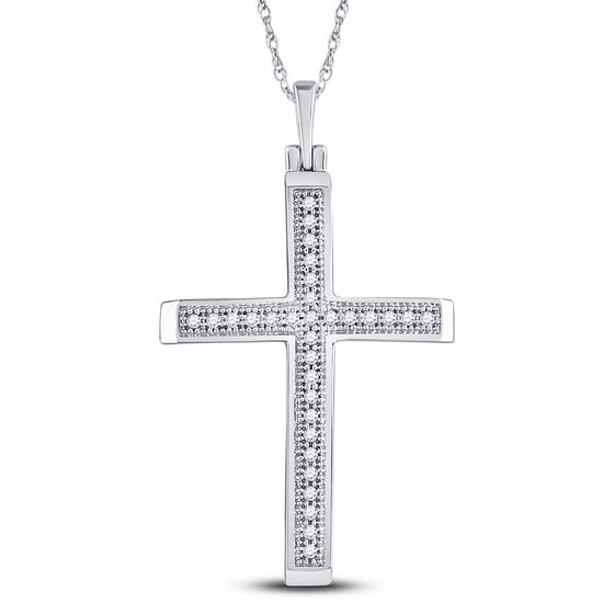 10k White Gold Womens Round Diamond Cross Pendant 1/12 Cttw