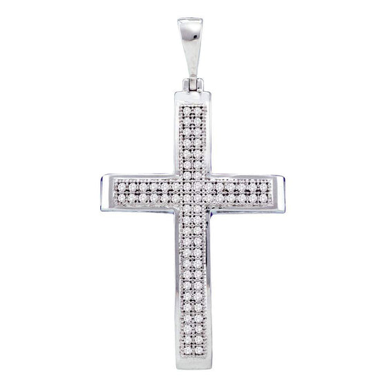 10k White Gold Womens Round Diamond Medium Cross Pendant 1/5 Cttw