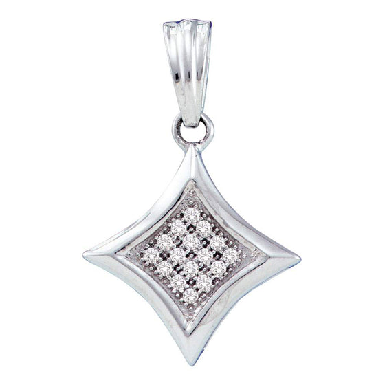 10k White Gold Womens Round Diamond Diagonal Kite Square Cluster Pendant 1/20 Cttw