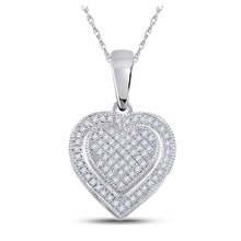  10k White Gold Womens Round Diamond Heart Pendant 1/6 Cttw