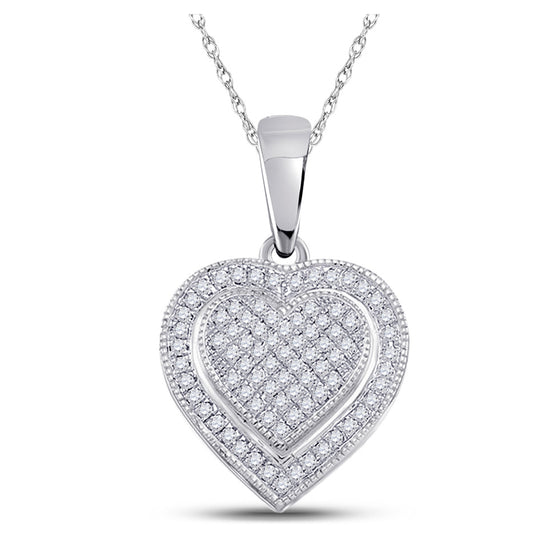 10k White Gold Womens Round Diamond Heart Pendant 1/6 Cttw