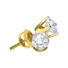  14k Yellow Gold Unisex Round Diamond Solitaire Stud Earrings 3/8 Cttw